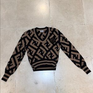 Vintage Y2K Black and Brown V-Neck Sweater